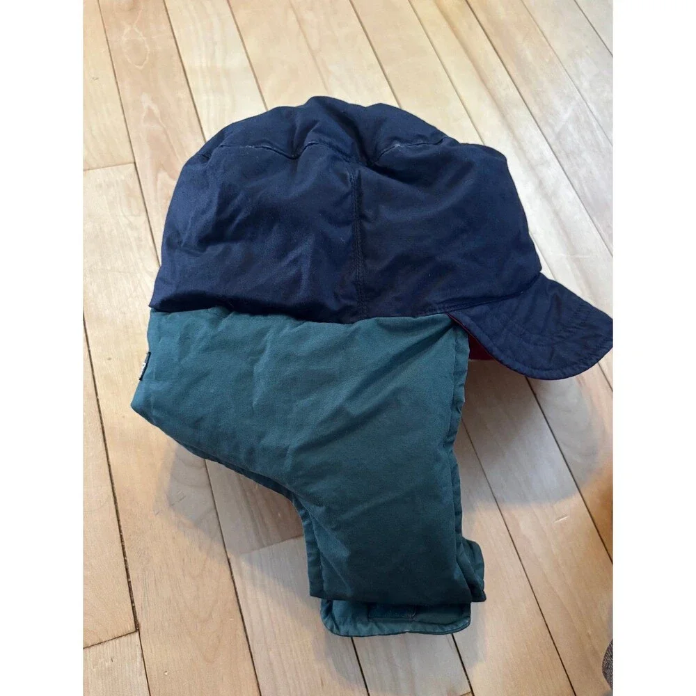 Nautica vintage goose down trapper winter hat reversible color block chin strap